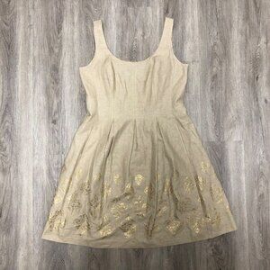 Nine West Linen Dress Women's Size 12 Neutral Tone Gold Medallion Tank Sundress